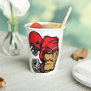 Tough Football Warrior Mascot Red Helmet Muscle  Paper Cups