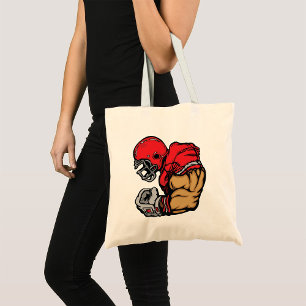 Tough Football Warrior Mascot Red Helmet Muscle  Tote Bag