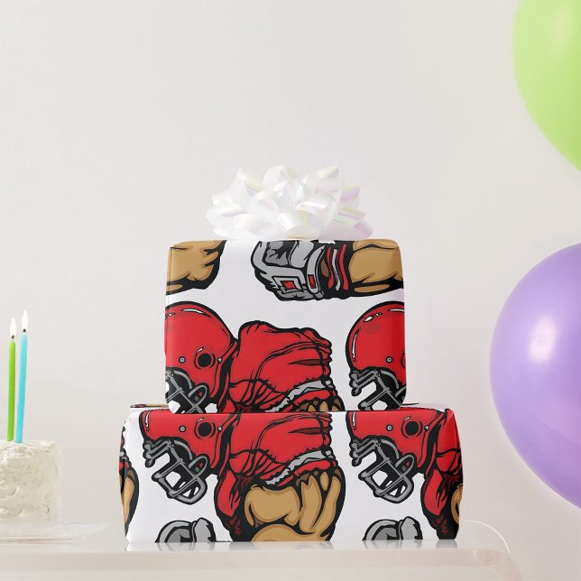 Tough Football Warrior Mascot Red Helmet Muscle  Wrapping Paper (Creator Uploaded)