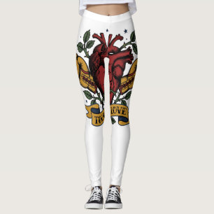Tough Love Boxing Heart Rose Tattoo Flash Strong  Leggings
