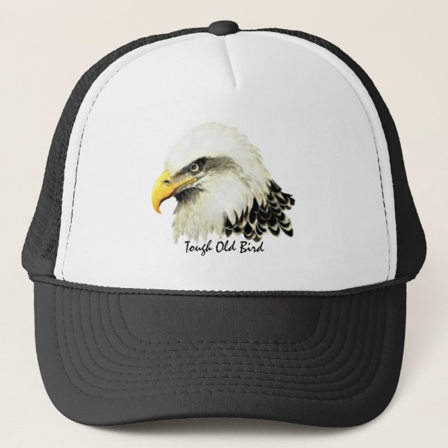 Tough Old Bird Fun Quote Bald Eagle Painting Trucker Hat (Front)