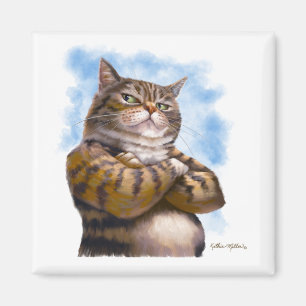 Tough Tabby Cat Cartoon Magnet