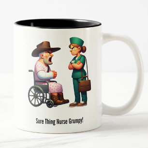 Tough Texas Rancher and Angry Nurse Showdown Two-Tone Coffee Mug