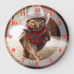 Tough Western Sheriff Owl with Attitude & Swagger Large Clock