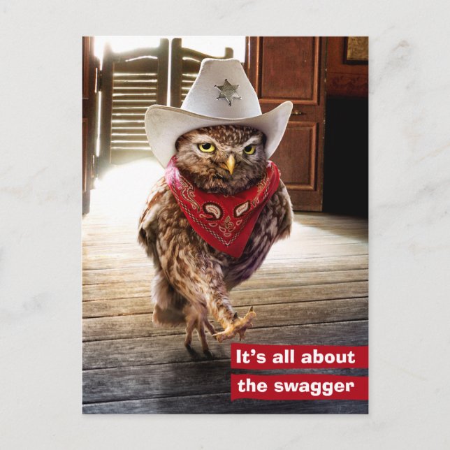 Tough Western Sheriff Owl with Attitude & Swagger Postcard (Front)