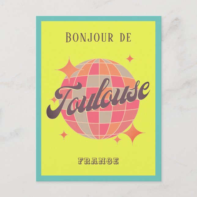 Toulouse France travel bonjour retro colourful Postcard (Front)