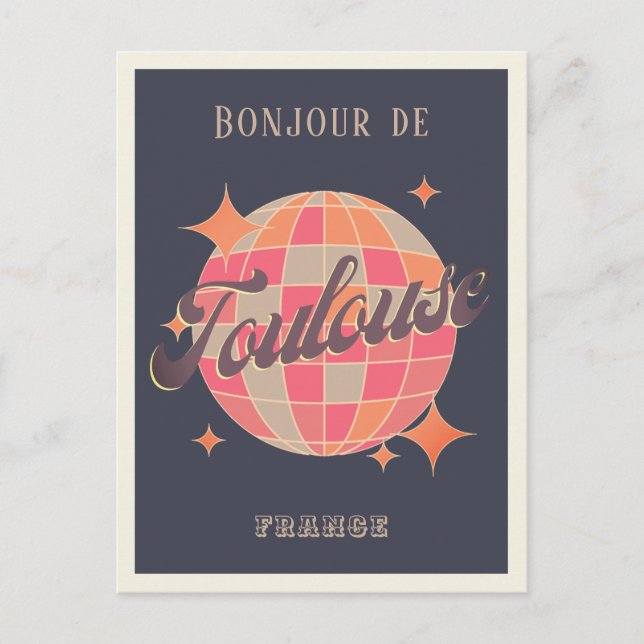 Toulouse France travel bonjour retro purple party Postcard (Front)