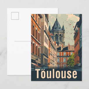 Toulouse France Vintage Retro Travel Illustration Postcard