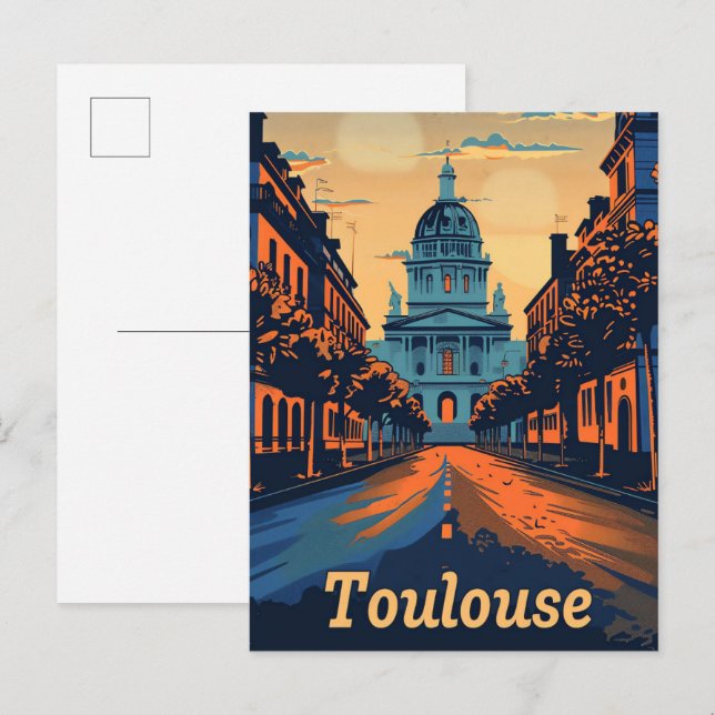 Toulouse France Vintage Retro Travel Illustration Postcard (Front/Back)