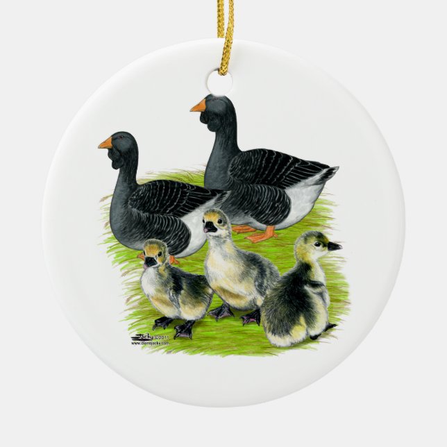 Toulouse Goose Family Ceramic Tree Decoration (Front)