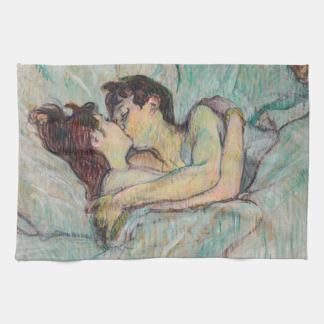 Toulouse-Lautrec - In Bed, The Kiss Tea Towel (Horizontal)