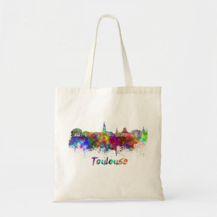 Toulouse skyline in watercolor tote bag