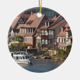 Tour boat in Little Venice and River Regnitz Ceramic Tree Decoration