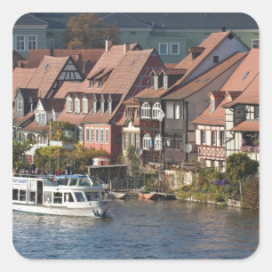 Tour boat in Little Venice and River Regnitz Square Sticker