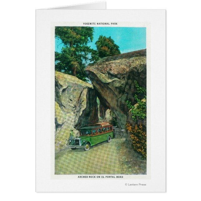 Tour Bus Under the Arch Rock on El Portal Road (Front)