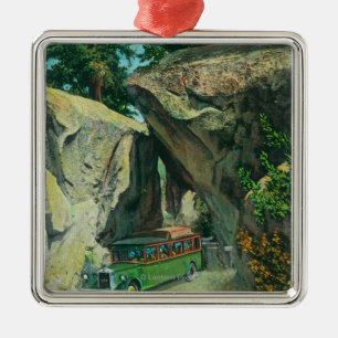 Tour Bus Under the Arch Rock on El Portal Road Metal Tree Decoration