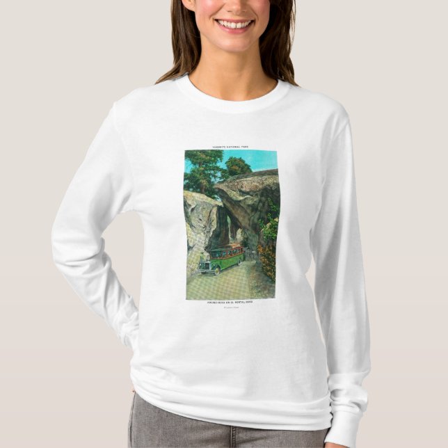 Tour Bus Under the Arch Rock on El Portal Road T-Shirt (Front)