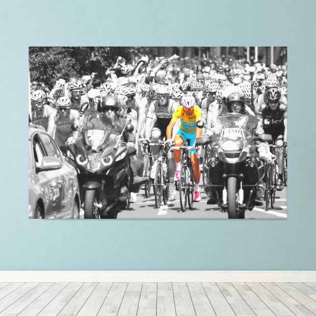 Tour de France Yellow Jersey Peloton Cycling Race  Canvas Print (Insitu(Wood Floor))