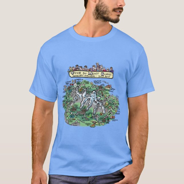 Tour du Mont Blanc cartoon map - basic dk t-shirt (Front)