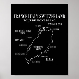 Tour Du Mont Blanc Map France Italy Switzerland Hi Poster