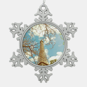 Tour Eiffel Paris Photograph Snowflake Pewter Christmas Ornament