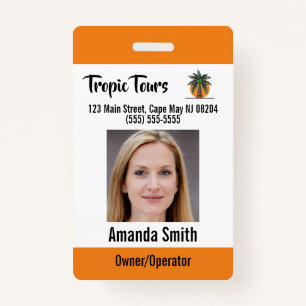 Tour Guide Photo ID Orange ID Badge