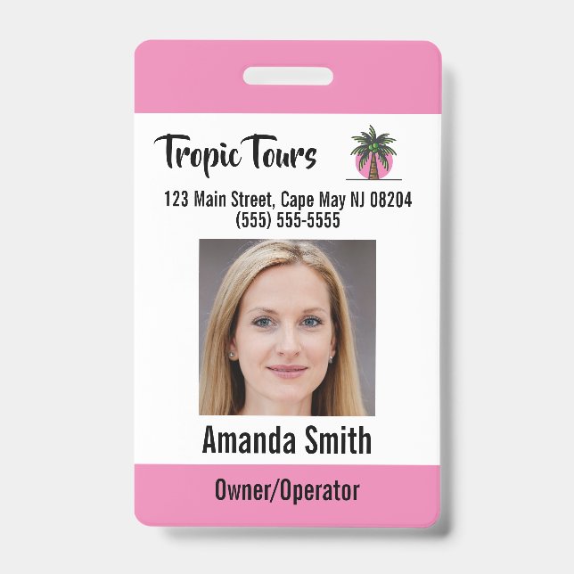 Tour Guide Photo ID Pink Badge (Front)