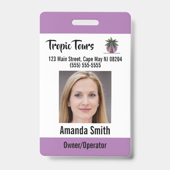 Tour Guide Photo ID Purple Badge (Front)