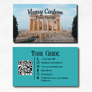 Tour Guide Travel Agent Turquoise QR Code  Business Card