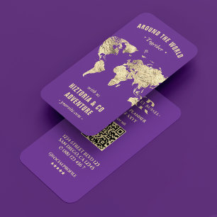 Tour Guide Travel Planner World Map Royal Purple Business Card