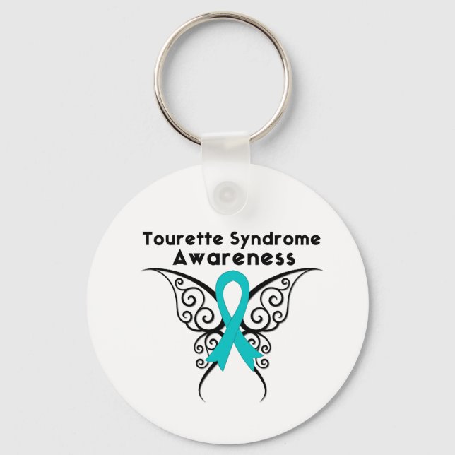 Tourette Syndrome Awareness Tattoo Butterfly Key Ring (Front)