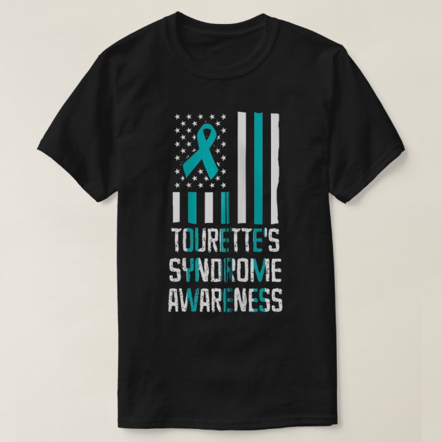 Tourette Syndrome US Flag TS Warrior Survivor Zip  T-Shirt (Design Front)