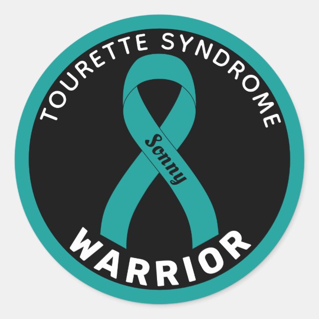 Tourette Syndrome Warrior Ribbon Black Classic Round Sticker (Front)