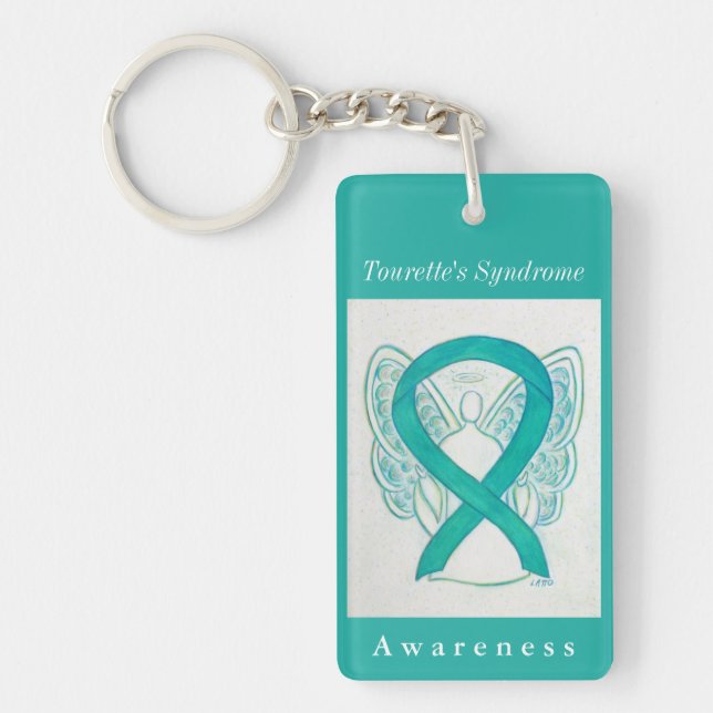Tourette's Syndrome Ribbon Guardian Angel Keychain (Front)