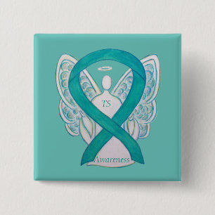 Tourette's (TS) Awareness Ribbon Teal Angel Pin