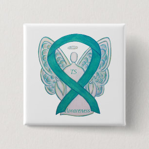 Tourette's (TS) Awareness Ribbon Teal Angel Pin