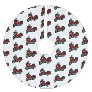 Touring motorcycle cartoon illustration brushed polyester tree skirt