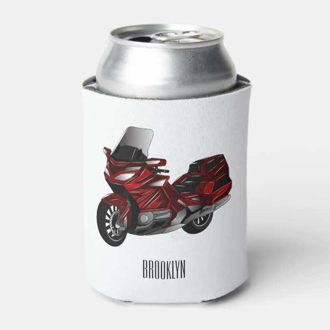Touring motorcycle cartoon illustration can cooler (Can Front)