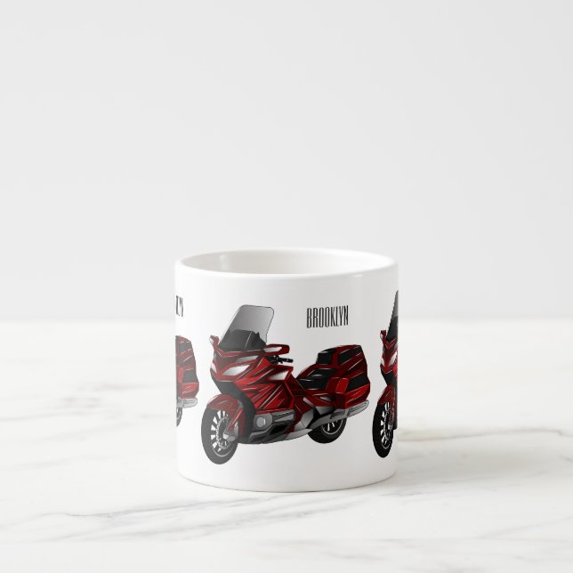 Touring motorcycle cartoon illustration  espresso cup (Front)