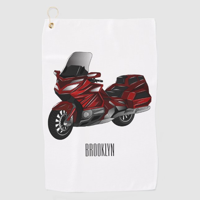 Touring motorcycle cartoon illustration golf towel (Front)