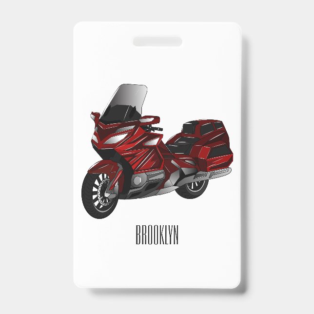 Touring motorcycle cartoon illustration ID badge (Front)
