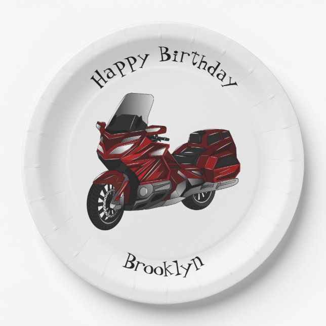 Touring motorcycle cartoon illustration  paper plate (Front)
