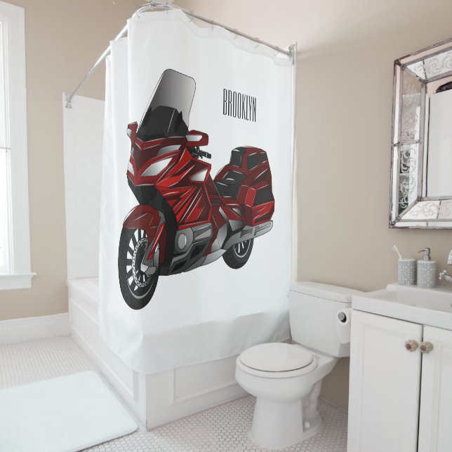 Touring motorcycle cartoon illustration shower curtain (In Situ)