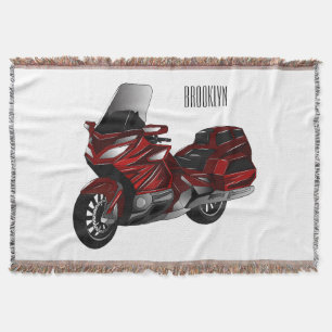 Touring motorcycle cartoon illustration throw blanket