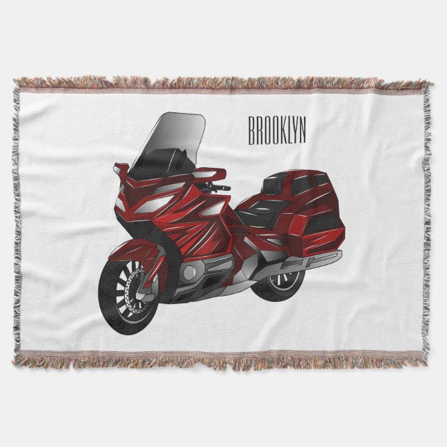 Touring motorcycle cartoon illustration throw blanket (Front)
