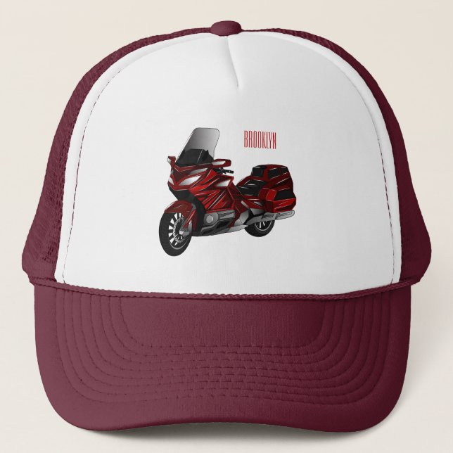 Touring motorcycle cartoon illustration trucker hat (Front)