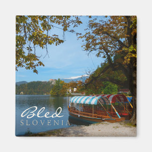 Tourist boats in Lake Bled in autumn Magnet