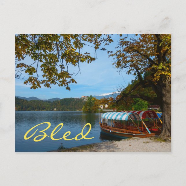 Tourist boats in Lake Bled in autumn Postcard (Front)