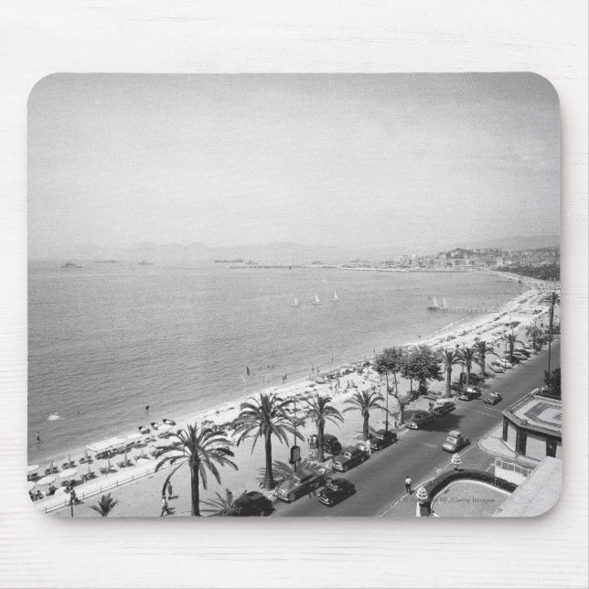 Tourist complex view at seashore B&W Mouse Pad (Front)