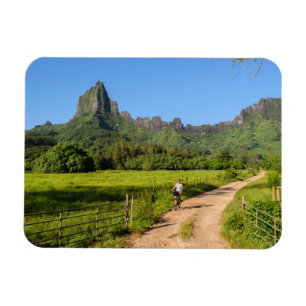 Tourist cycling on Moorea rectangular magnet